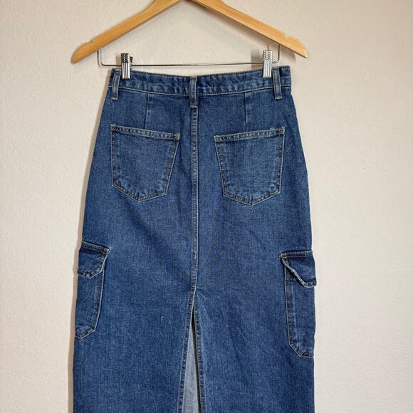 Women's Varial Seoul Denim Blue Jean Midi Cargo Skirt Size Small Size 6 - Picture 6 of 9